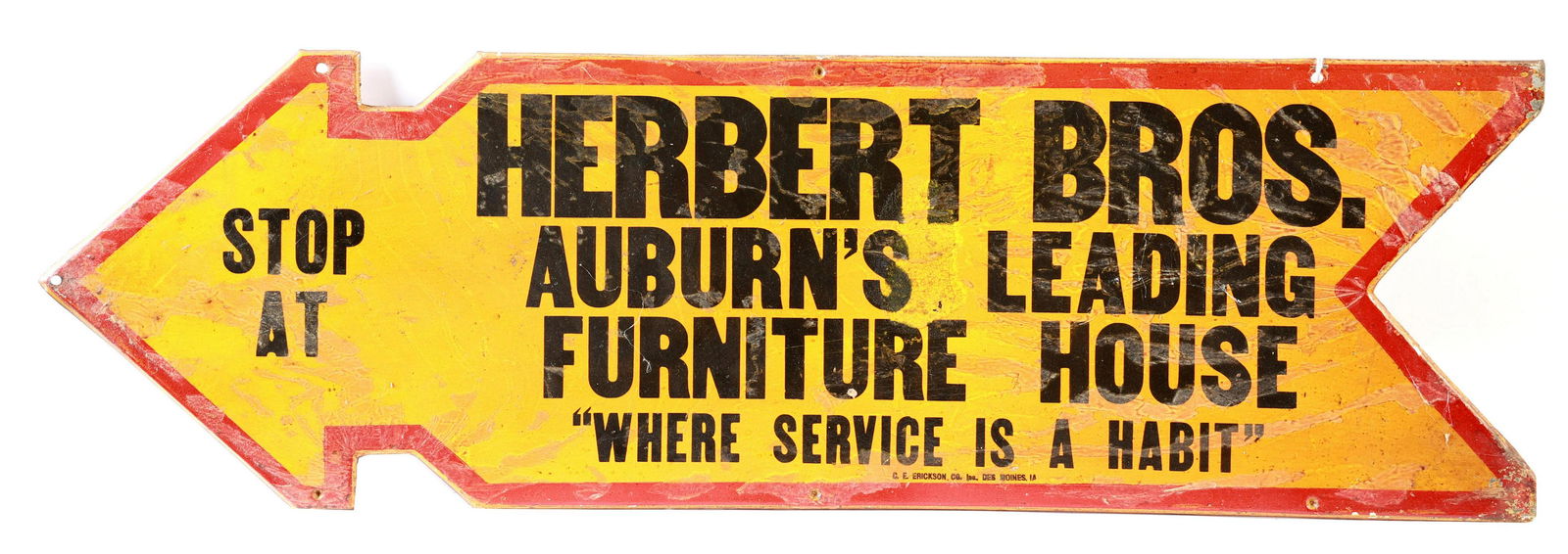 A Stop at Herbert Bros, printed tin arrow advertising sign, (1 of 1)