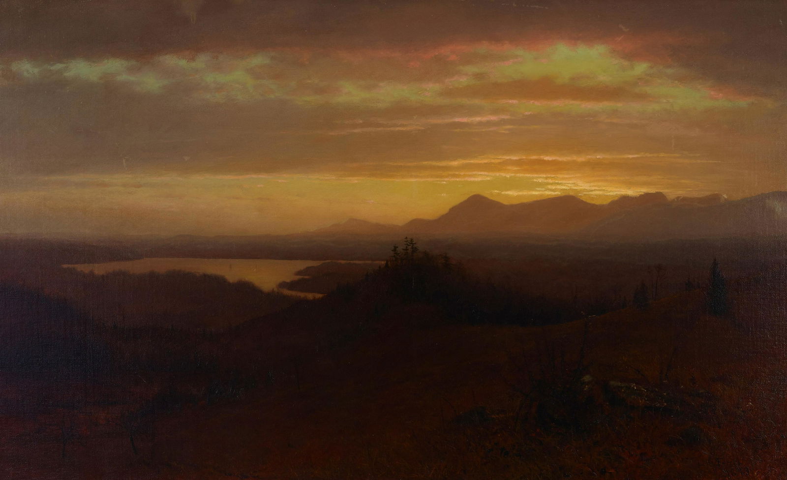 Lockwood De Forest (1850-1932) Sunset Beyond a Valley 29 x 48 in. framed 44 x 63 in. (1 of 2)