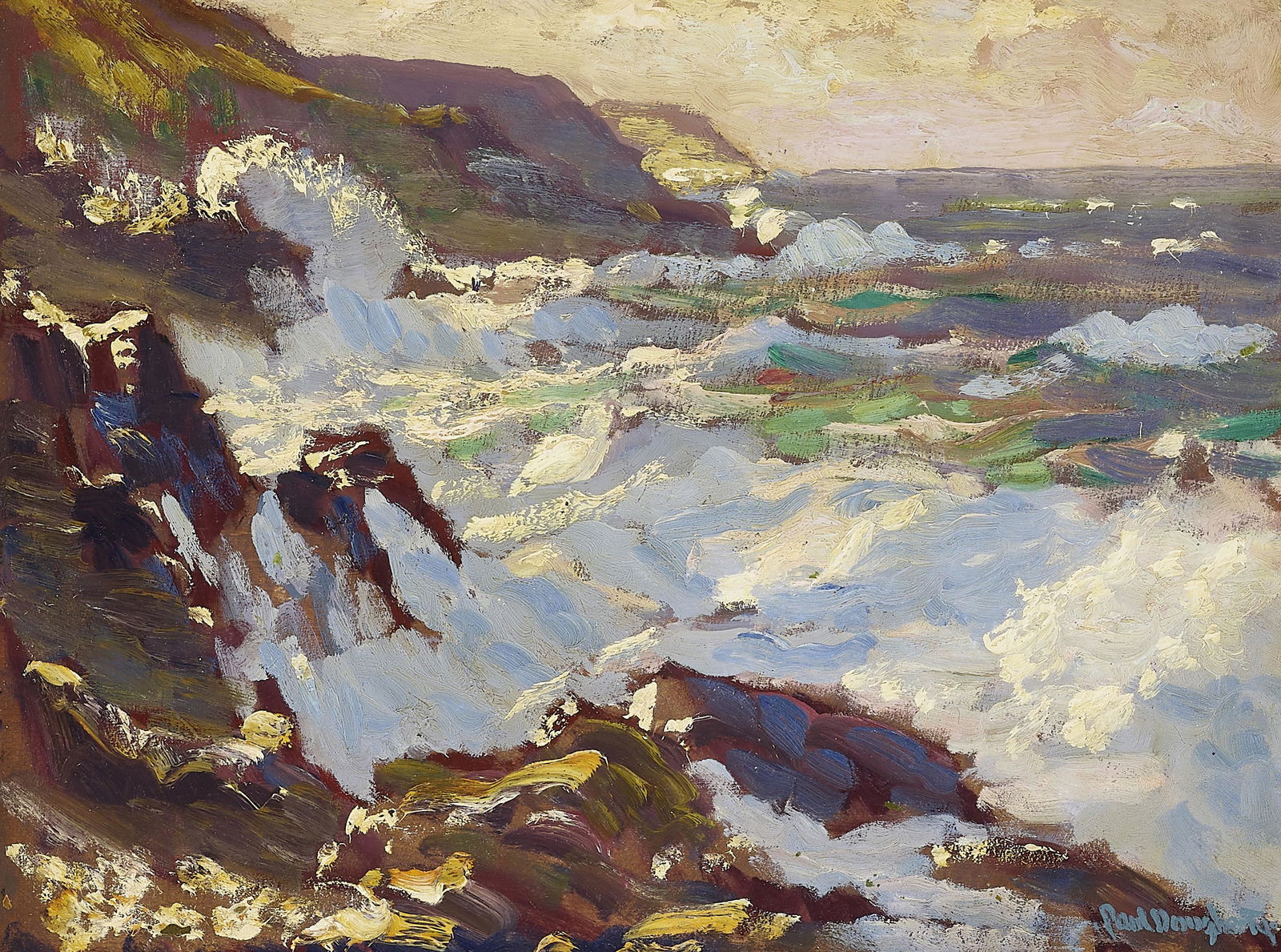 Paul Dougherty (1877-1947) Crashing Surf 12 x 16 in. framed 18 x 22 in.: Paul Dougherty (1877-1947) Crashing Surf signed with the estate stamp 'Paul Dougherty' (lower right) oil on panel 12 x 16 in. framed 18 x 22 in. Footnotes: Provenance Estate of the artist.<