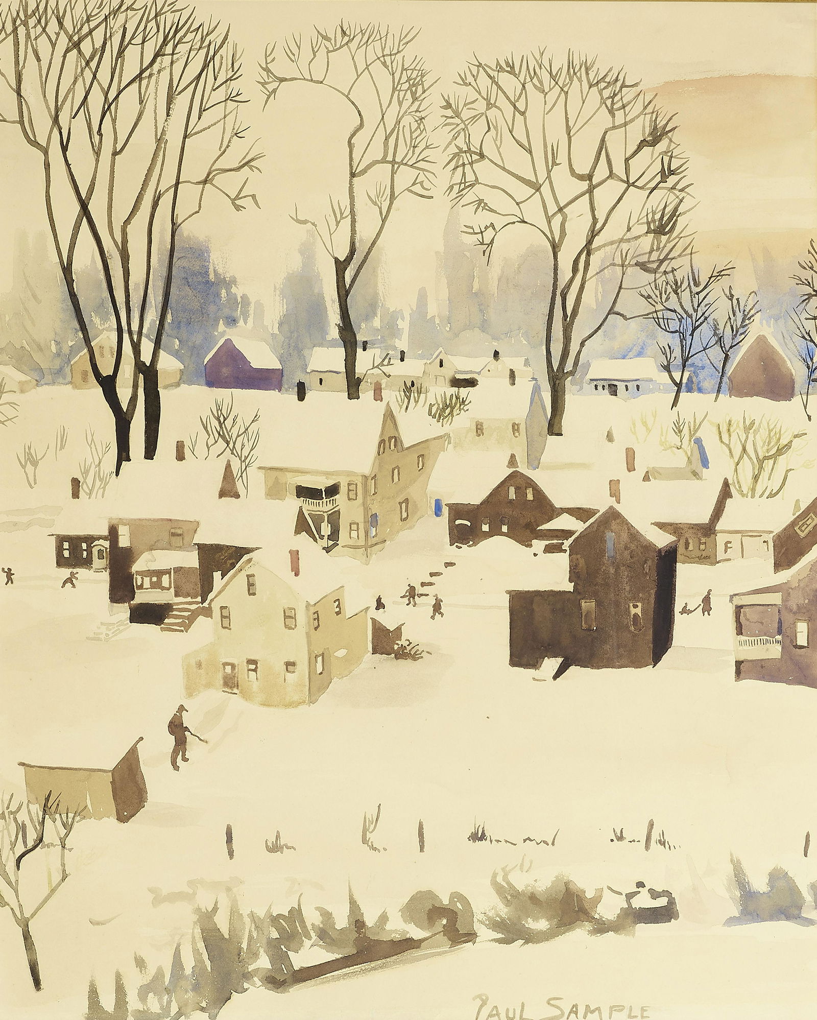 Paul Sample (1896-1974) Winter Scene sight 23 x 19 in. framed 32 x 28 in.: Paul Sample (1896-1974) Winter Scene signed 'Paul Sample' (lower right) watercolor on paper sight 23 x 19 in. framed 32 x 28 in. Footnotes: Provenance Angela Gross Folk, New Jersey. By