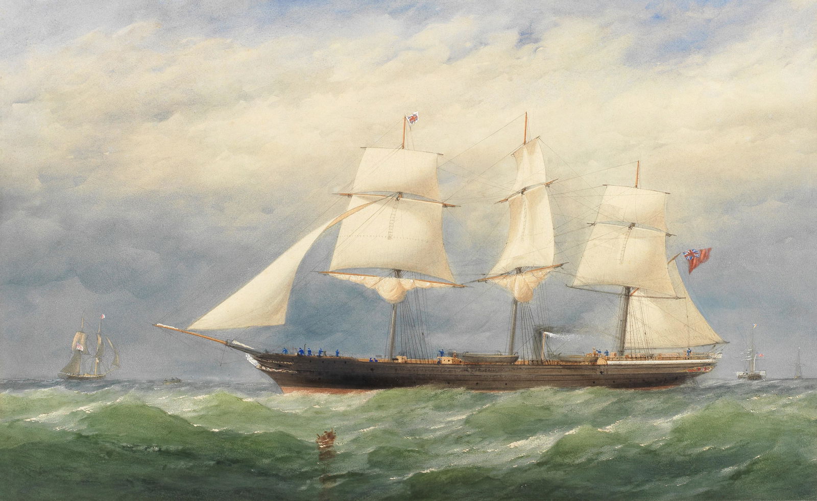 Charles Taylor Jnr. (British, active 1841-1883) The screw steamer England: Charles Taylor Jnr. (British, active 1841-1883) The screw steamer England watercolour heightened with bodycolour, gum arabic and scratching out 41 x 65.8cm (16 1/8 x 25 7/8in).