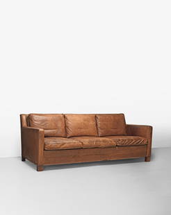 A.J. Iversen Early and rare sofa, designed 1935: A.J. Iversen Early and rare sofa, designed 1935 Leather upholstery, elm. 75.5 x 200 x 86.5 cm Executed by master cabinetmaker A.J. Iversen, Copenhagen, Denmark. Footnotes: Provenance Private collectio