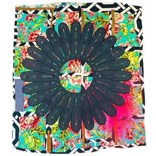 Sanford Biggers (born 1970); Untitled;: Sanford Biggers (born 1970) Untitled, 2016 Archival pigment print in colors with screenprint in shiny black and silver ink on laser-cut irregular shaped paper-canvas, signed in black felt-tip pen on v