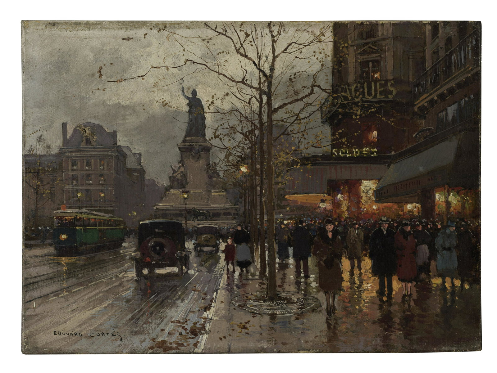 EDOUARD HENRI LEON CORTES (1882-1969) Place de la République: EDOUARD HENRI LEON CORTES (1882-1969) Place de la République signé 'Edouard Cortes' (en bas à gauche) huile sur toile signed 'Edouard Cortes' (lower left) oil on canvas 24 x 33cm (9 7/1