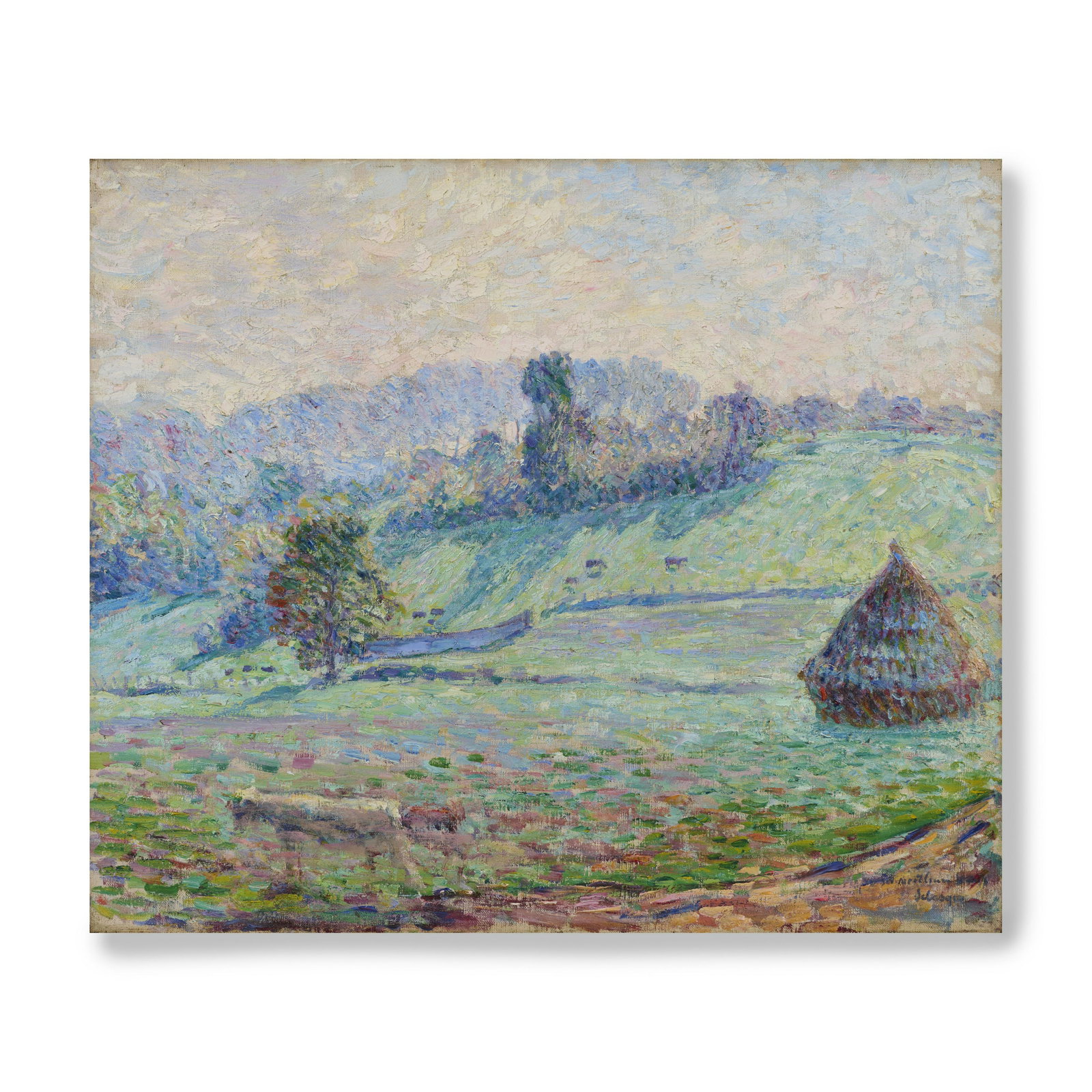 HENRI LEBASQUE (1865-1937) Paysage à la meule: HENRI LEBASQUE (1865-1937) Paysage à la meule signé et dédicacé 'Avec mes meilleurs voeux' (en bas à droite) huile sur toile Peint en circa 1900 signed and dedicated 'Avec me