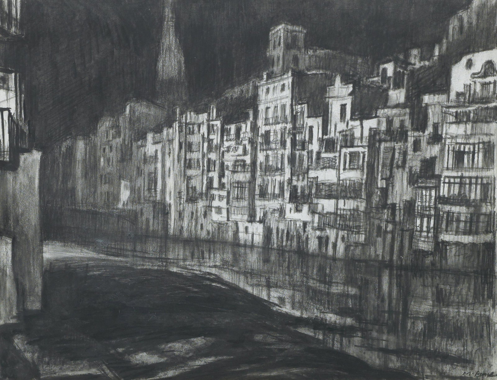 Sir Muirhead Bone HRSA HRWS HARIBA HRE LLB D Litt (British, 1876-1953) Ruins of the monastery, S...: Sir Muirhead Bone HRSA HRWS HARIBA HRE LLB D Litt (British, 1876-1953) Ruins of the monastery, Sahagun, Spain; Night houses on the river, Gerona; Old houses on the river, Gerona; Market day, Gerona fo