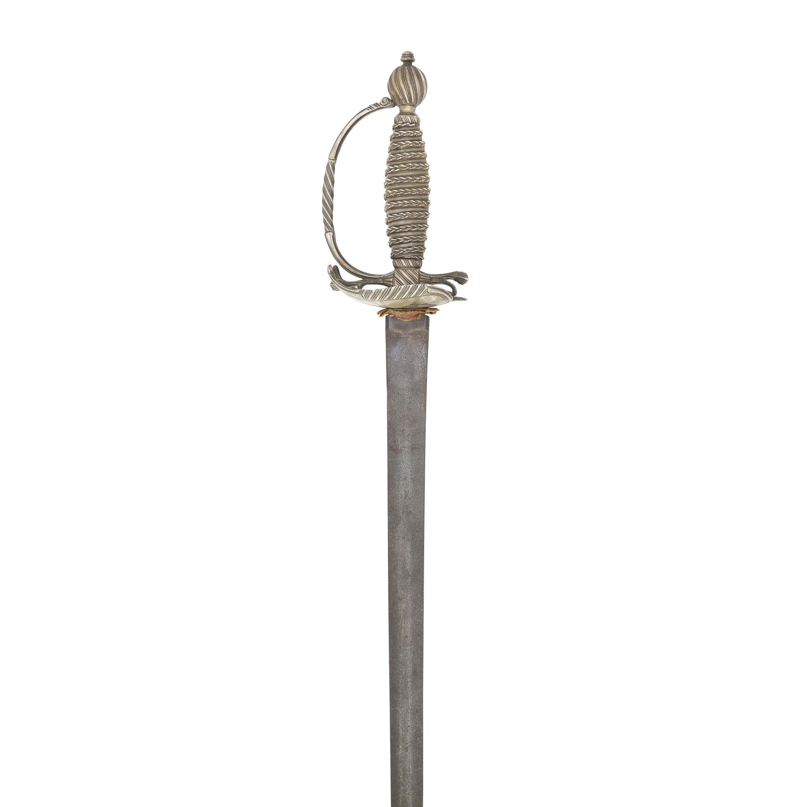 An English Silver-Hilted Small-Sword: An English Silver-Hilted Small-Sword London Silver Hallmarks For 1762, Maker's Mark Of John Bennett IIWith tapering double-edged blade (lightly pitted overall) of slightly flattened hexagonal section,