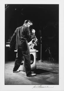 Alfred Wertheimer (1929-2014): Elvis Presley with Hound Dog, 1960,: Alfred Wertheimer (1929-2014): Elvis Presley with Hound Dog,1960,No.1/6, vintage silver gelatin photograph, signed by the photographer in black ink to the lower margin, with pencil annotation on the v