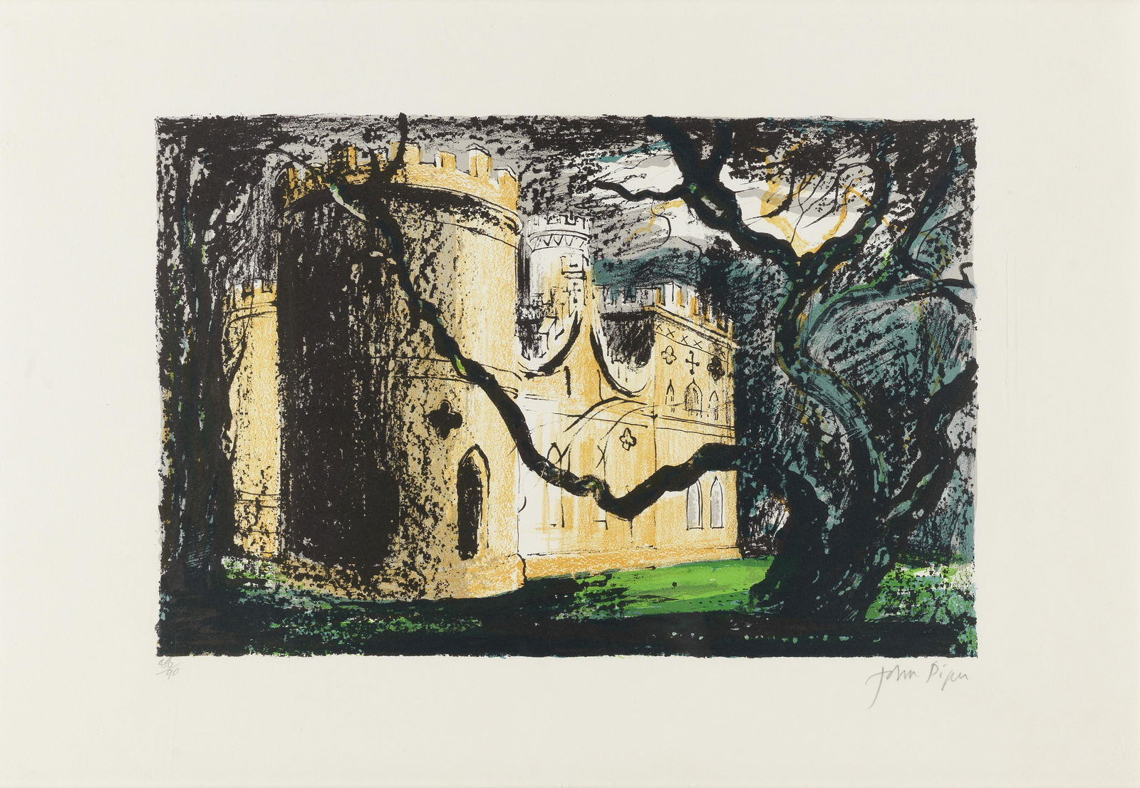 John Piper C.H. (British, 1903-1992) Clytha Castle Lithograph in colours, 1976, on wove paper, s...: John Piper C.H. (British, 1903-1992)Clytha Castle (Levinson 257) Lithograph in colours, 1976, on wove paper, signed and numbered 88/90 in pencil (there were also ten artist's proofs), printed by Curwe