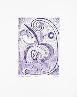 Shara Hughes (American, born 1981) Night Opening Etching and drypoint in purple, 2022, on BFK Ri...: Shara Hughes (American, born 1981)Night Opening Etching and drypoint in purple, 2022, on BFK Rives wove paper, signed, dated and numbered 91/100 in pencil, published by Texte Zur Kunst, Berlin, the fu