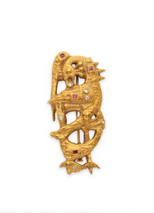 Mirko BASALDELLA (1910-1969) Araba Fenice 1950: Mirko BASALDELLA (1910-1969) Araba Fenice 1950 broche en or, rubis et diamants poinçon français pour l'or 18K (750°/00) gold, ruby and diamond brooch french mark for 18 carat gold 5