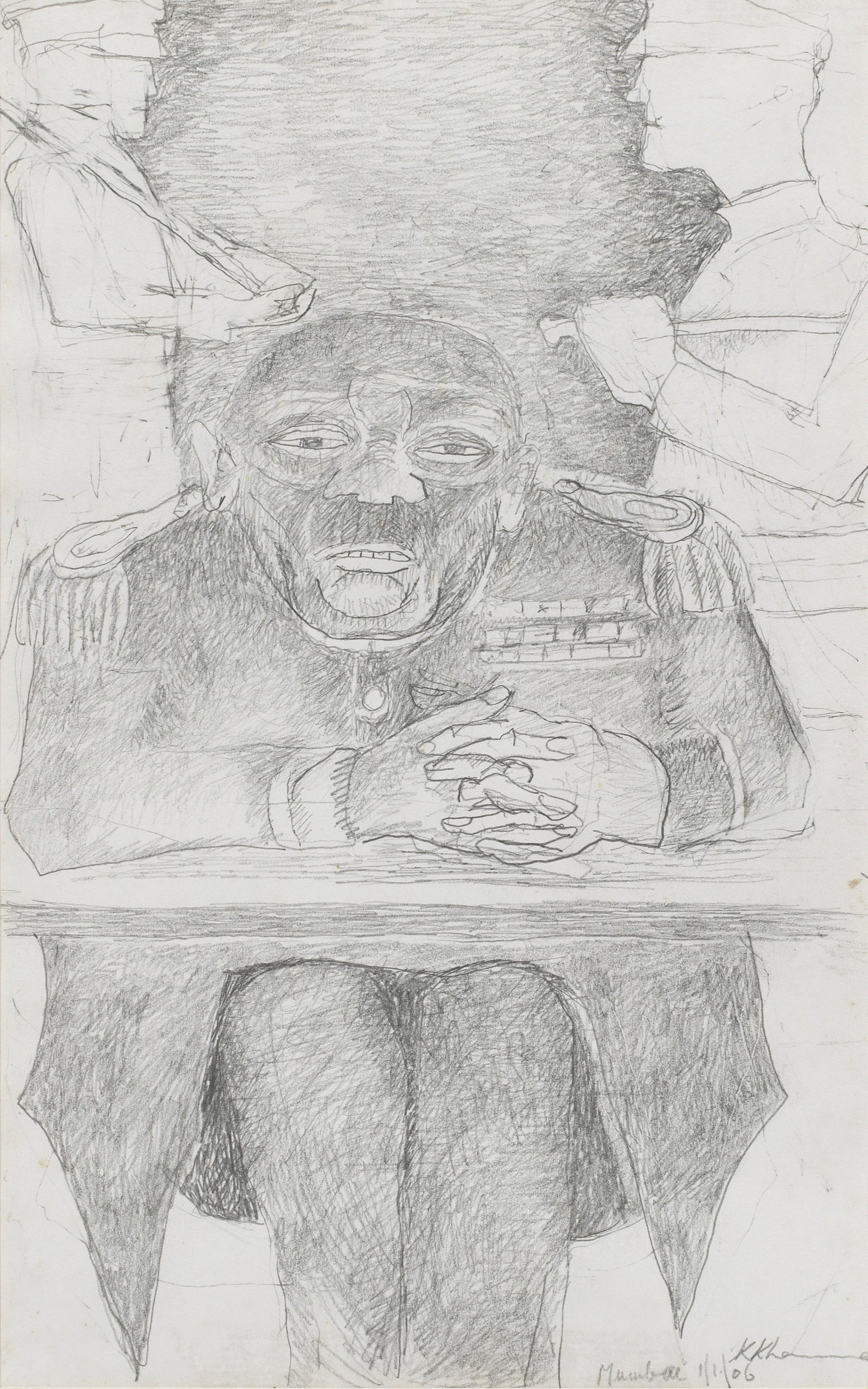 Krishen Khanna (Indian, B. 1925) Untitled (Bandwalas): Krishen Khanna (Indian, B. 1925) Untitled (Bandwalas) signed and dated 'Mumbai 1/1/06 KKhanna' lower right pencil on paper 24.8 x 15cm (9 3/4 x 5 7/8in). Footnotes: Provenance<