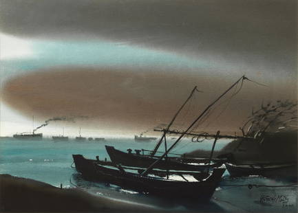 Paresh Maity (Indian, B. 1965) Untitled (Boats): Paresh Maity (Indian, B. 1965) Untitled (Boats) signed 'Paresh Maity 2000' lower right watercolour on paper, framed 52.5 x 73.4cm (20 11/16 x 28 7/8in). Footnotes: Provenance