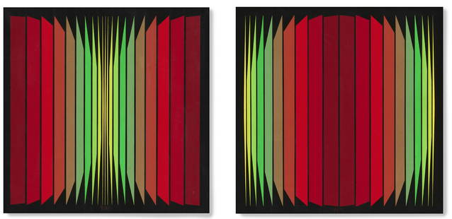 YVARAL (JEAN-PIERRE VASARELY) (1934-2002) Quadrature du cercle (Diptyque) 1972: YVARAL (JEAN-PIERRE VASARELY) (1934-2002) Quadrature du cercle (Diptyque) 1972 Chaque : signé ; signé, titré, daté 1972 et porte le numéro 1305 au revers Chaque : hui