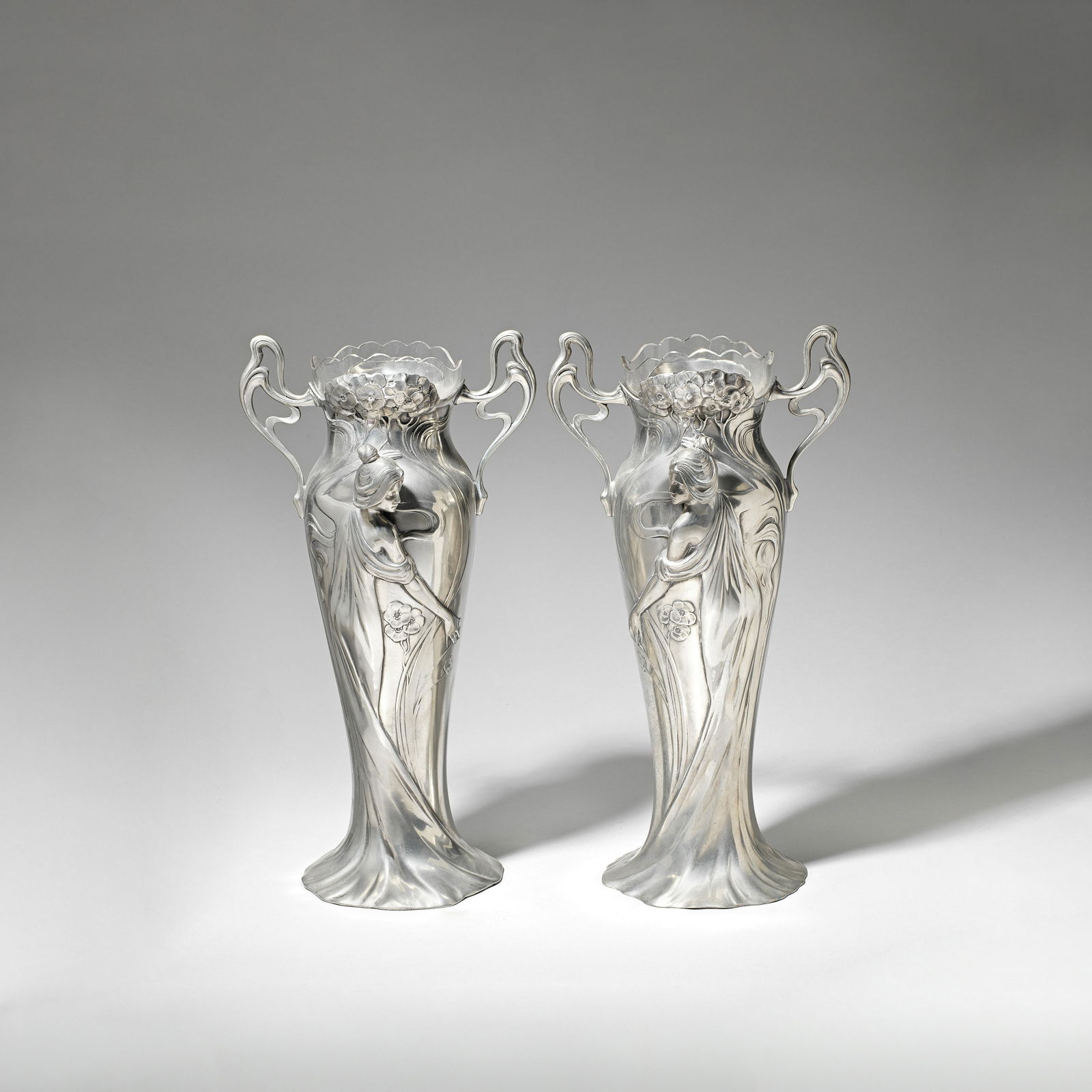 WMF (Württembergische Metallwarenfabrik) Pair of flower vases, model nos.331a and 331b, cir... (1 of 1)