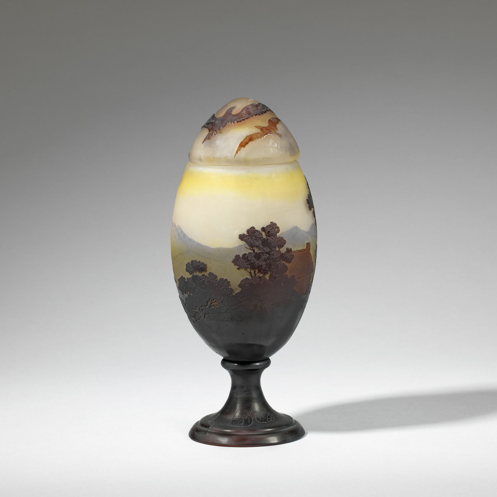 Gallé Triple overlay glass vase and cover, circa 1905 (1 of 1)