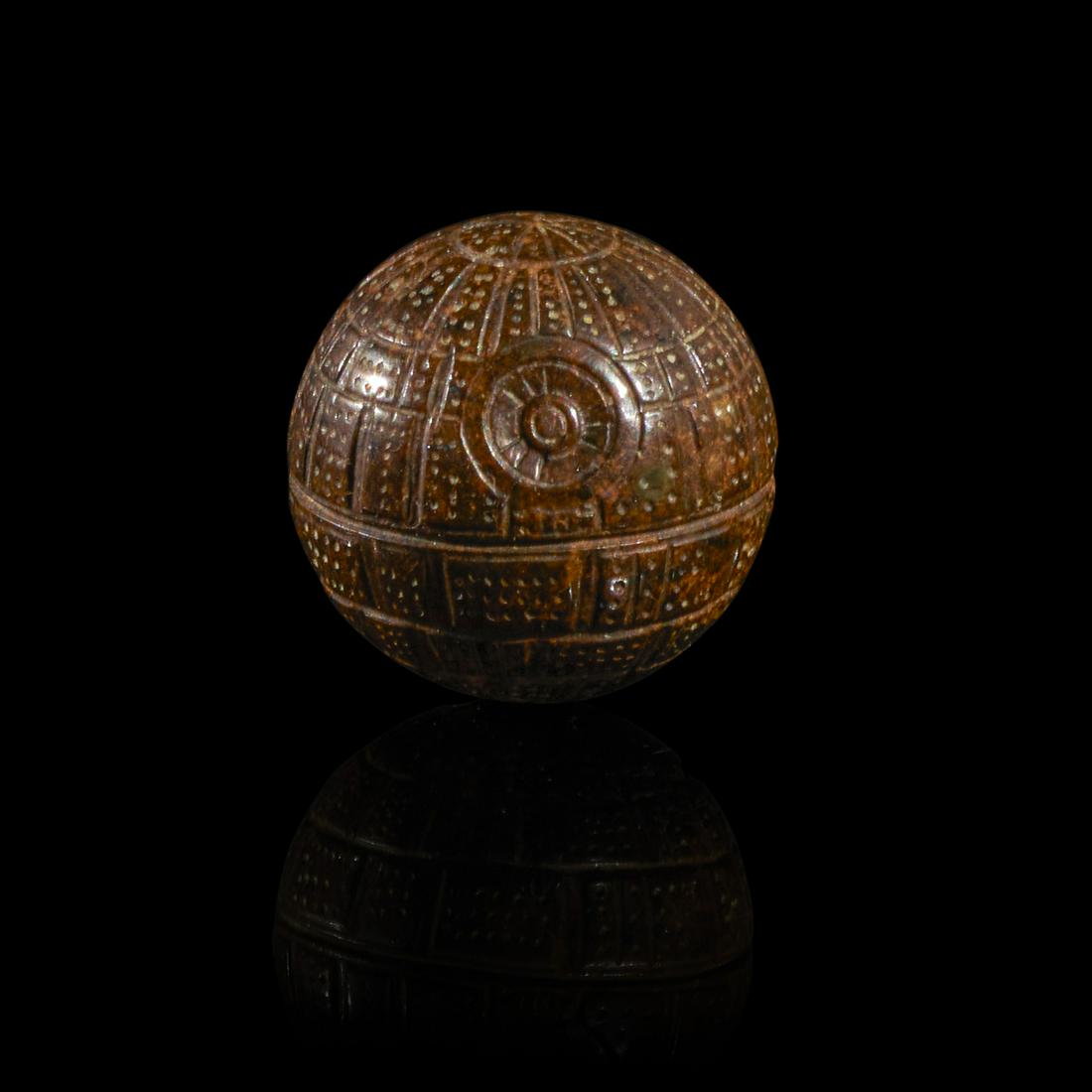 Carved Chondritic Meteorite Sphere by Pedro Michel--Star Wars 'Death Star' Theme: Carved Chondritic Meteorite Sphere by Pedro Michel--Star Wars 'Death Star' Theme NWA Chondrite Ouarzazate, Morocco When legendary gemstone carver Pedro Michel was given a series of meteorites to carve