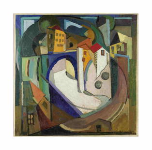 ALBERT GLEIZES (1881-1953) Paysage: ALBERT GLEIZES (1881-1953) Paysage signé et daté « Toul 1914 – NY 1915 » (en bas à droite) huile sur toile peint en 1914-1915 signed and dated 'Toul 1914 – NY 1915