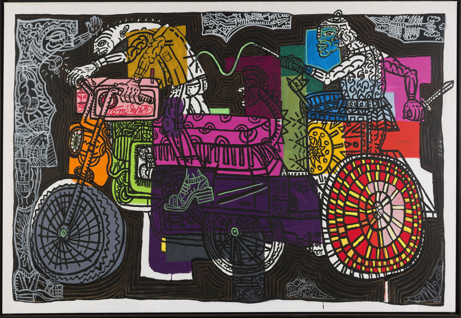 ROBERT COMBAS (N. 1957) Motoromain char de Benhur à essence de fumier: ROBERT COMBAS (N. 1957) Motoromain char de Benhur à essence de fumier 2001 Signé en bas à droite Acrylique sur toile Datée 2000 sur le côté Rechts onderaan getekend Acryl