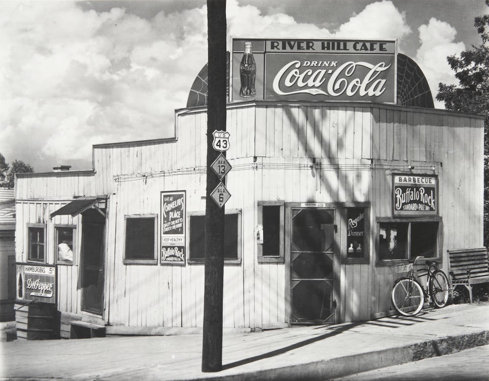 Walker Evans (1903-1975); Roadside Restaurant, Alabama;: Walker Evans (1903-1975) Roadside Restaurant, Alabama, 1936 Gelatin silver print, printed 1970s by the Library of Congress; annotated in pencil with Library of Congress stamp in ink on the verso; matt