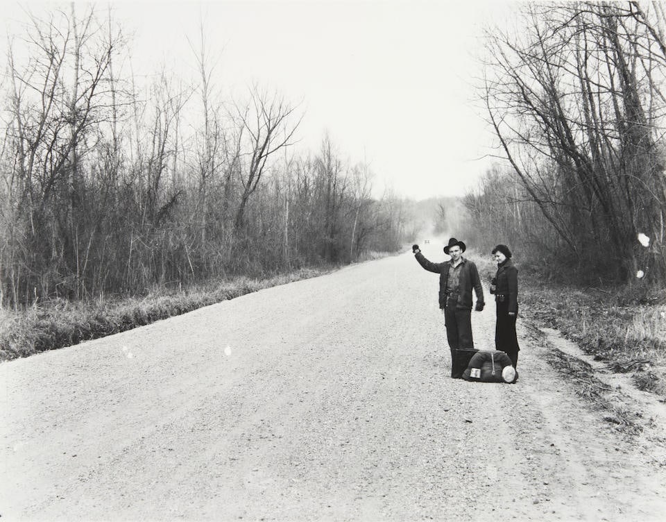 Walker Evans (1903-1975); Hitchhikers, near Vicksburg, Mississippi;: Walker Evans (1903-1975) Hitchhikers, near Vicksburg, Mississippi, 1936 Gelatin silver print, printed 1970s by the Library of Congress; annotated in pencil with Library of Congress stamp in ink on the
