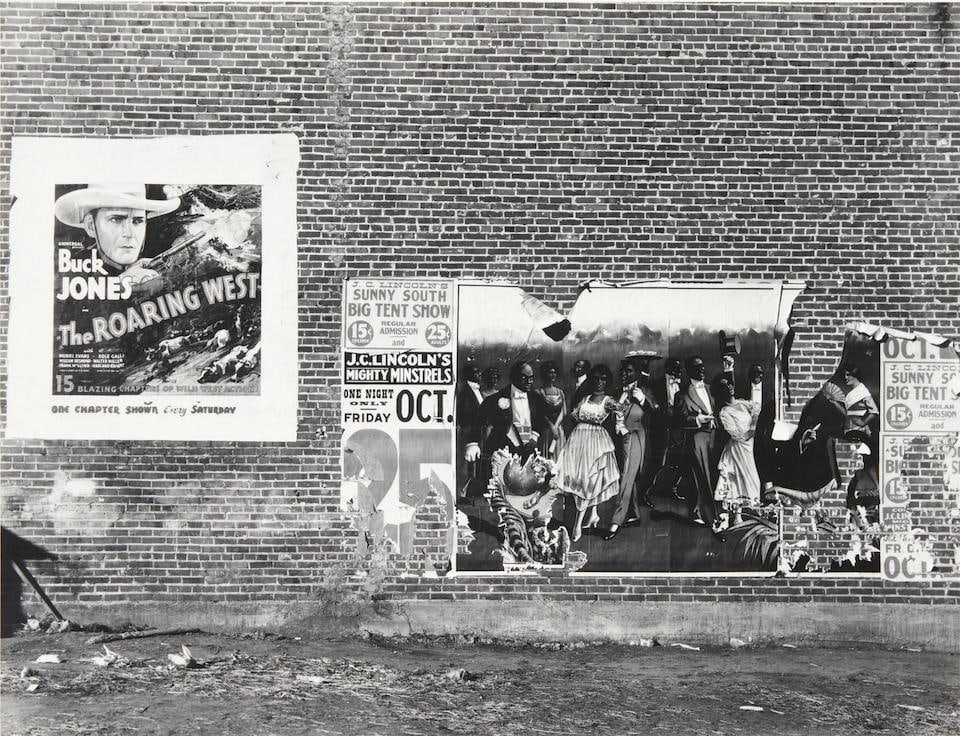 Walker Evans (1903-1975); Minstrel Showbill, Alabama;: Walker Evans (1903-1975) Minstrel Showbill, Alabama, 1936 Gelatin silver print, printed 1970s by the Library of Congress; annotated in pencil with Library of Congress stamp in ink on the verso; matted