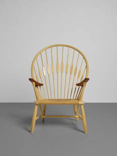 HANS WEGNER (1914-2007) Peacock Chairdesigned 1947this example executed circa 1990 by PP Mobler,...: HANS WEGNER (1914-2007) Peacock Chair designed 1947 this example executed circa 1990 by PP Mobler, ash, teak, paper cord, branded mark 'PP MOBLER DANMARK DESIGN Hans Wegner' height 42in (107cm); width