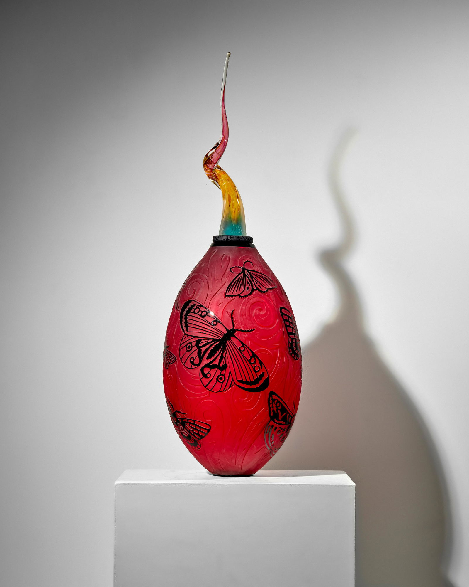 DUNCAN MCCLELLAN (BORN 1955) Butterfly Vasecirca 2015blown and acid etched glassheight 44 1/2in ...: DUNCAN MCCLELLAN (BORN 1955) Butterfly Vase circa 2015 blown and acid etched glass height 44 1/2in (113cm); diameter 13in (33cm) Footnotes: Provenance The Collection of Warren Estis & Tatyana Enkin, N