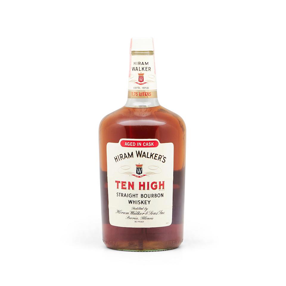 Hiram Walker's 10 High (1 1.75L bottle): Hiram Walker's 10 High (1 1.75L bottle) Illinois official bottling, c. 1979 1.75L 40% 1 bottle Footnotes: American, Bourbon This lot is subject to the following lot symbols: • • Zero rated