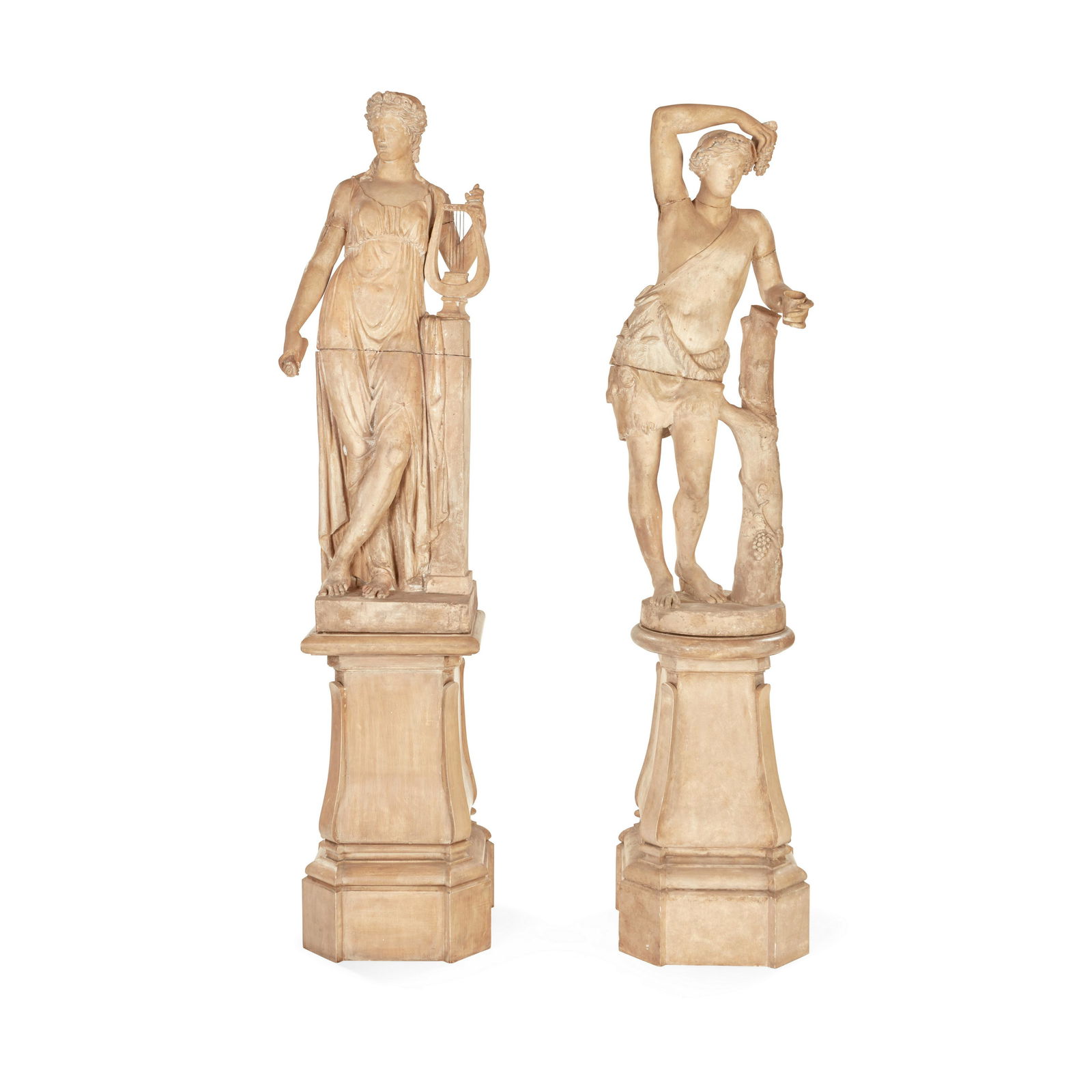 TWO TERRACOTTA ALLEGORICAL FIGURES ON PEDESTALS (1 of 1)