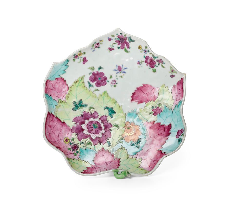 A FAMILLE-ROSE 'TOBACCO LEAF' FOLIATE-FORM DISH   Qianlong period, circa 1760-1780 (1 of 1)