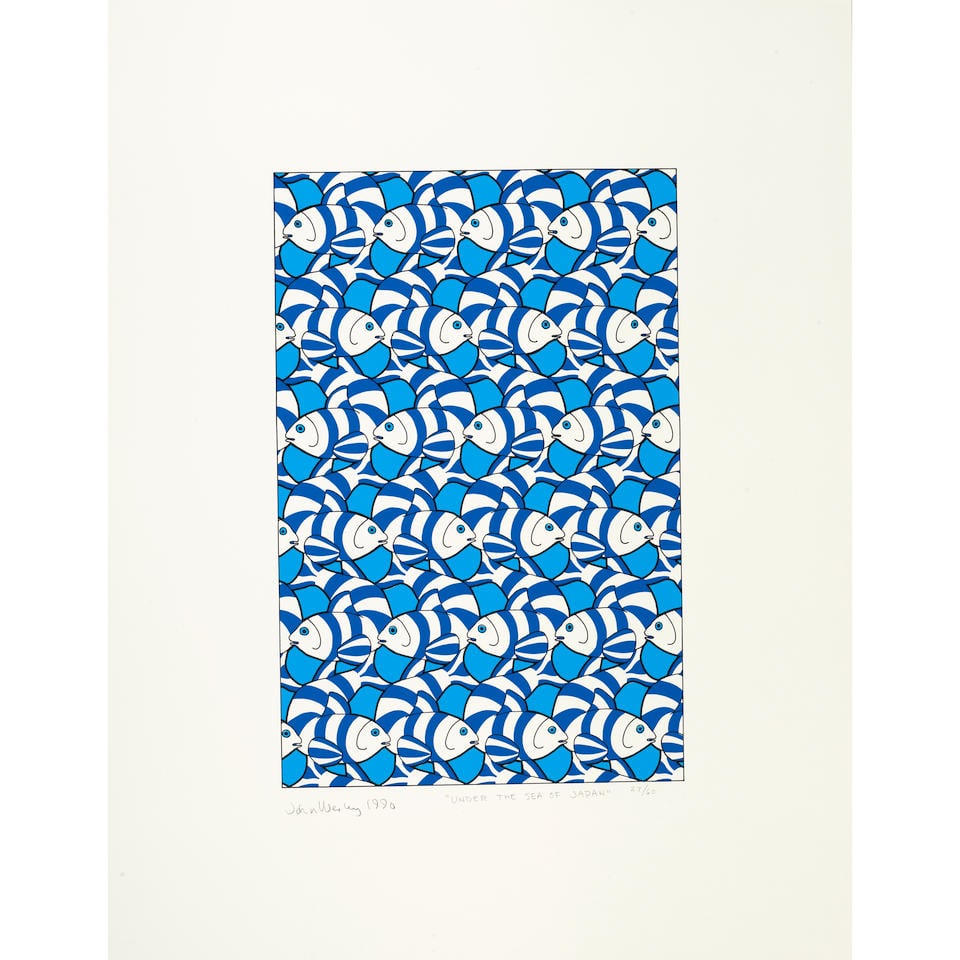 John Wesley (1928-2022); Under the Sea of Japan;: John Wesley (1928-2022) Under the Sea of Japan, 1990 Screenprint in colors on wove paper, signed in pencil, titled, dated and numbered 27/60, with full margins. 17 1/4 x 11 1/4in (43.8 x 28.6cm) sheet