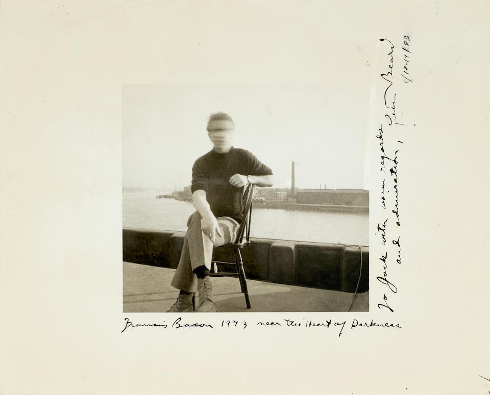 Peter Beard (1938-2020); Francis Bacon;: Peter Beard (1938-2020) Francis Bacon, 1973 Gelatin silver print, printed no later than 1983; signed, titled, dated, and inscribed 'To Jack with warm regards and admiration!' in ink in the margin. 4 1