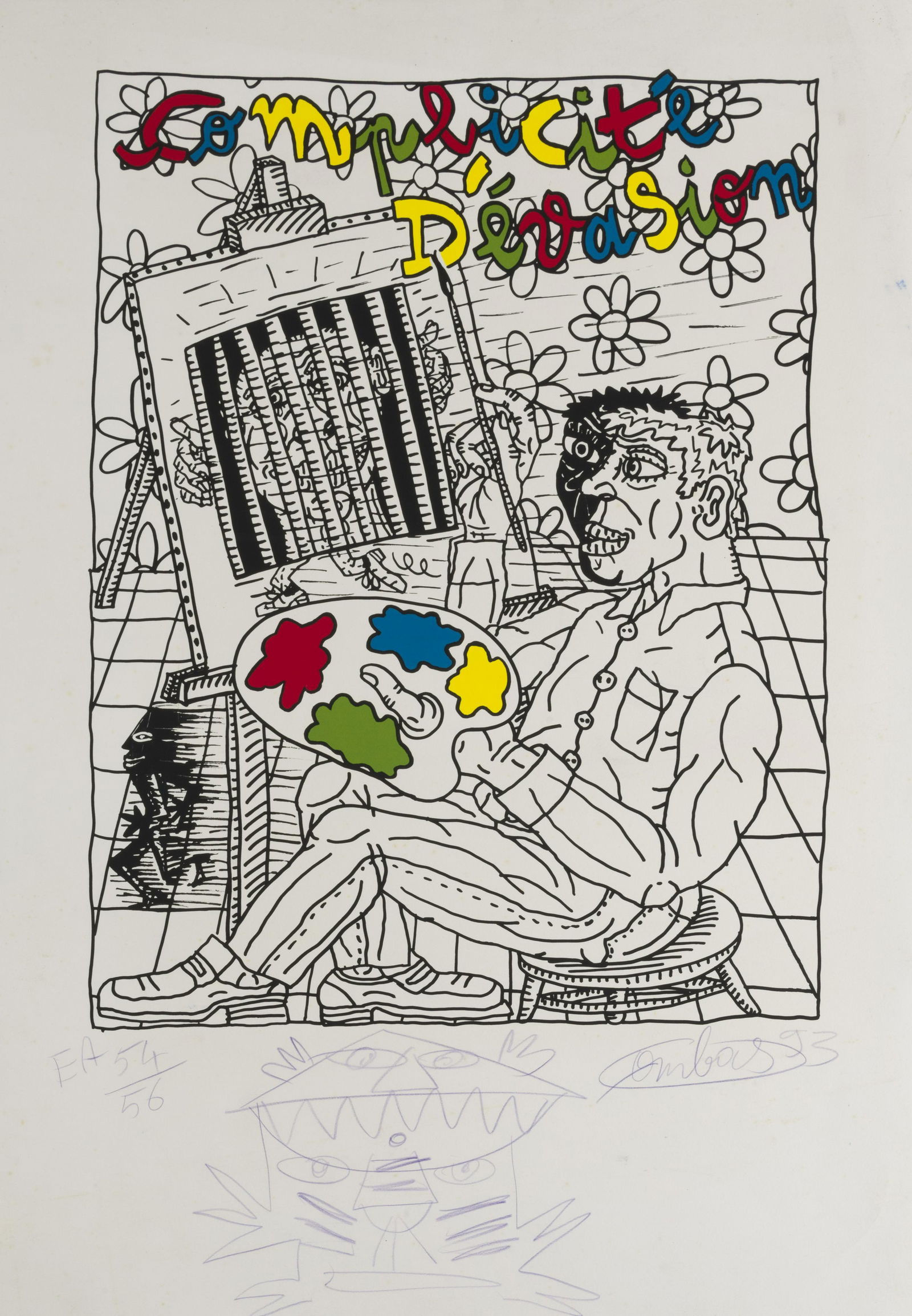 ROBERT COMBAS (born 1957) Complicite d'évasion,1993 Sérigraphie en couleurs avec dessi...: ROBERT COMBAS (born 1957) Complicite d'évasion,1993 Sérigraphie en couleurs avec dessin de l'artiste. Signée, datée et numérotée EA 54/56 Zeefdruk in kleur met tekening v