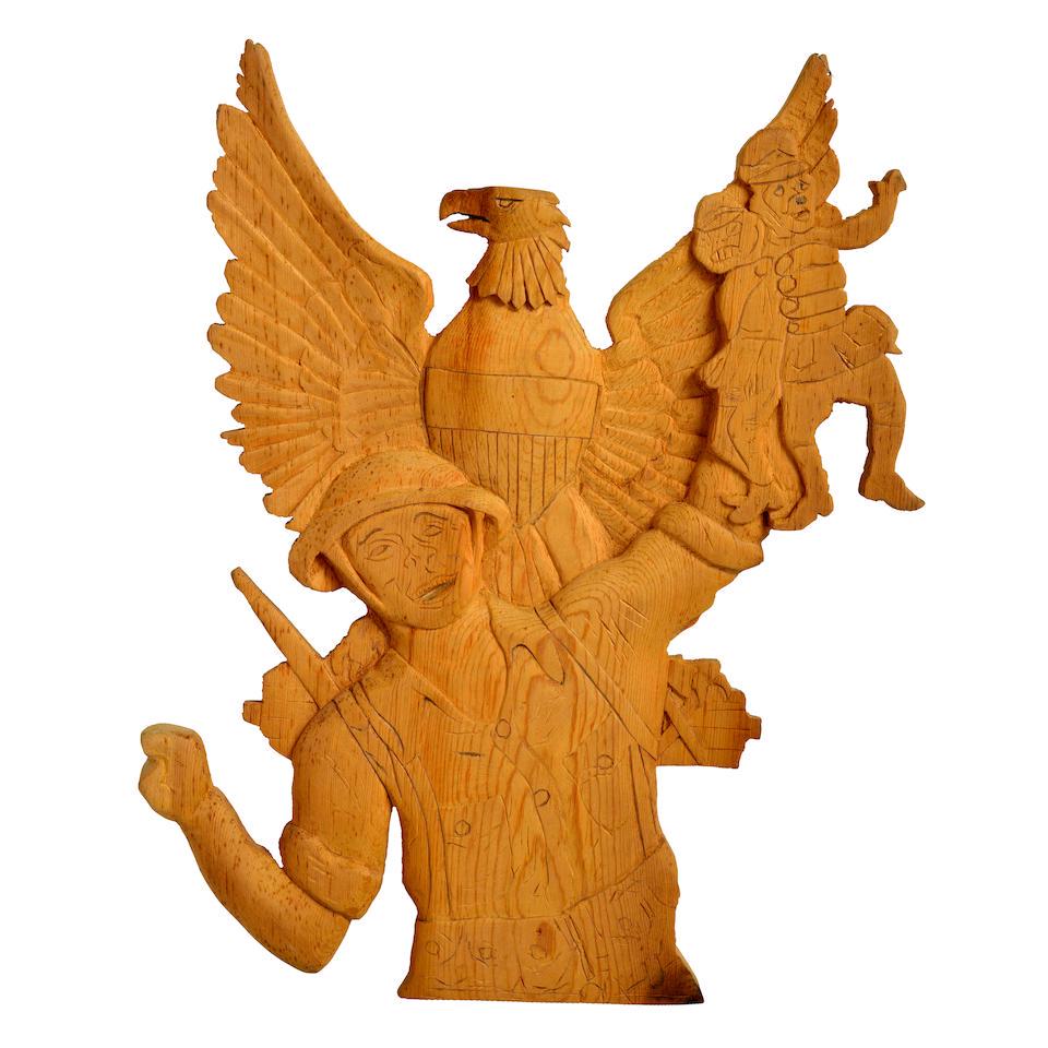 Sawn and Carved World War II Plaque signed Joel Wilcox (1918-2009), Camp Blanding, Florida, 1942. (1 of 1)