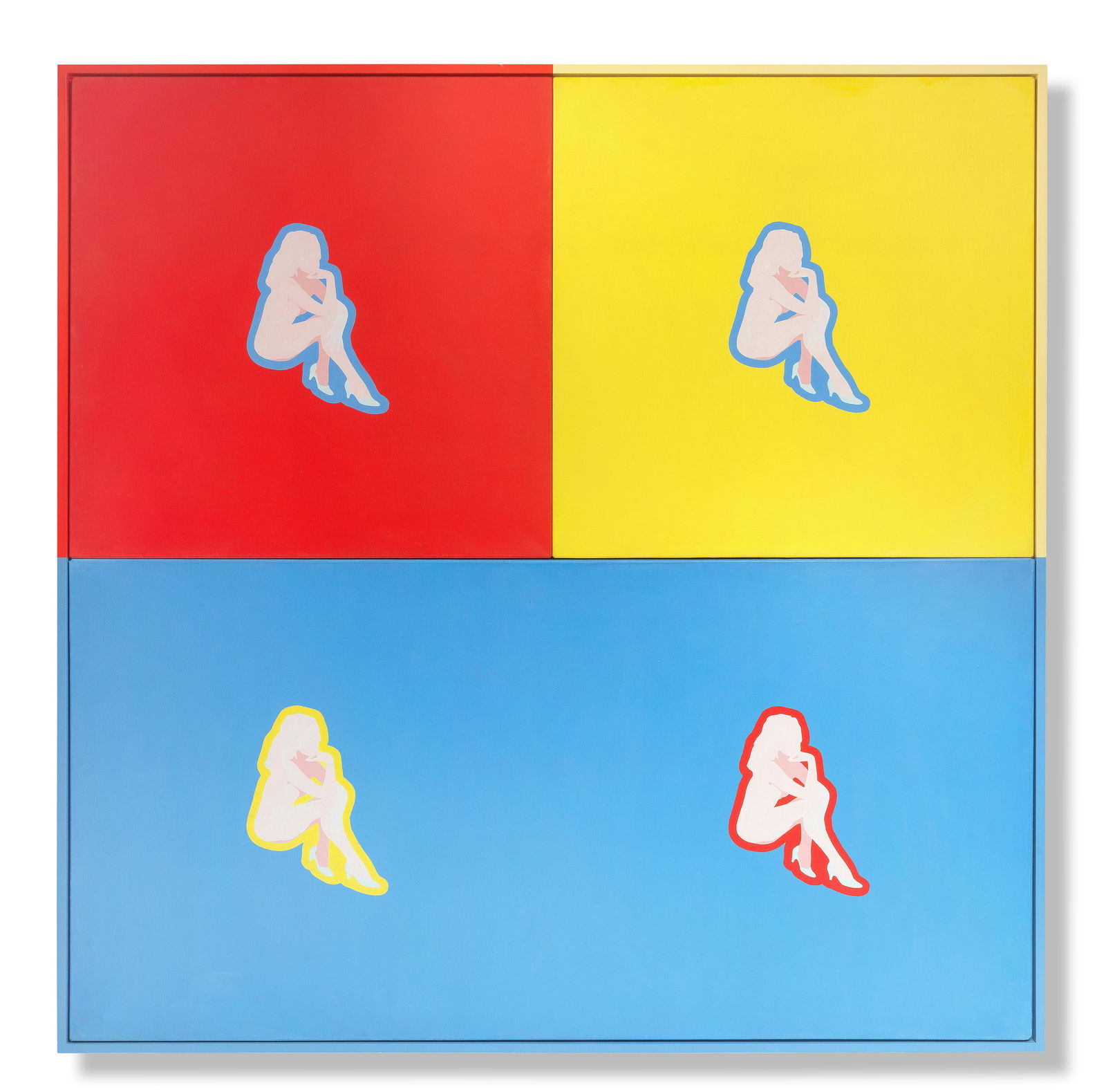 Antony Donaldson (British, 1939) Take her T-Bird Away 181 x 181 cm. (71 1/4 x 71 1/4 in.): Antony Donaldson (British, 1939) Take her T-Bird Away signed, titled and dated 'ANTONY DONALDSON 1965/TAKE HER T-BIRD AWAY' (verso) acrylic on three separate canvases, framed as one 181 x 181 cm. (71