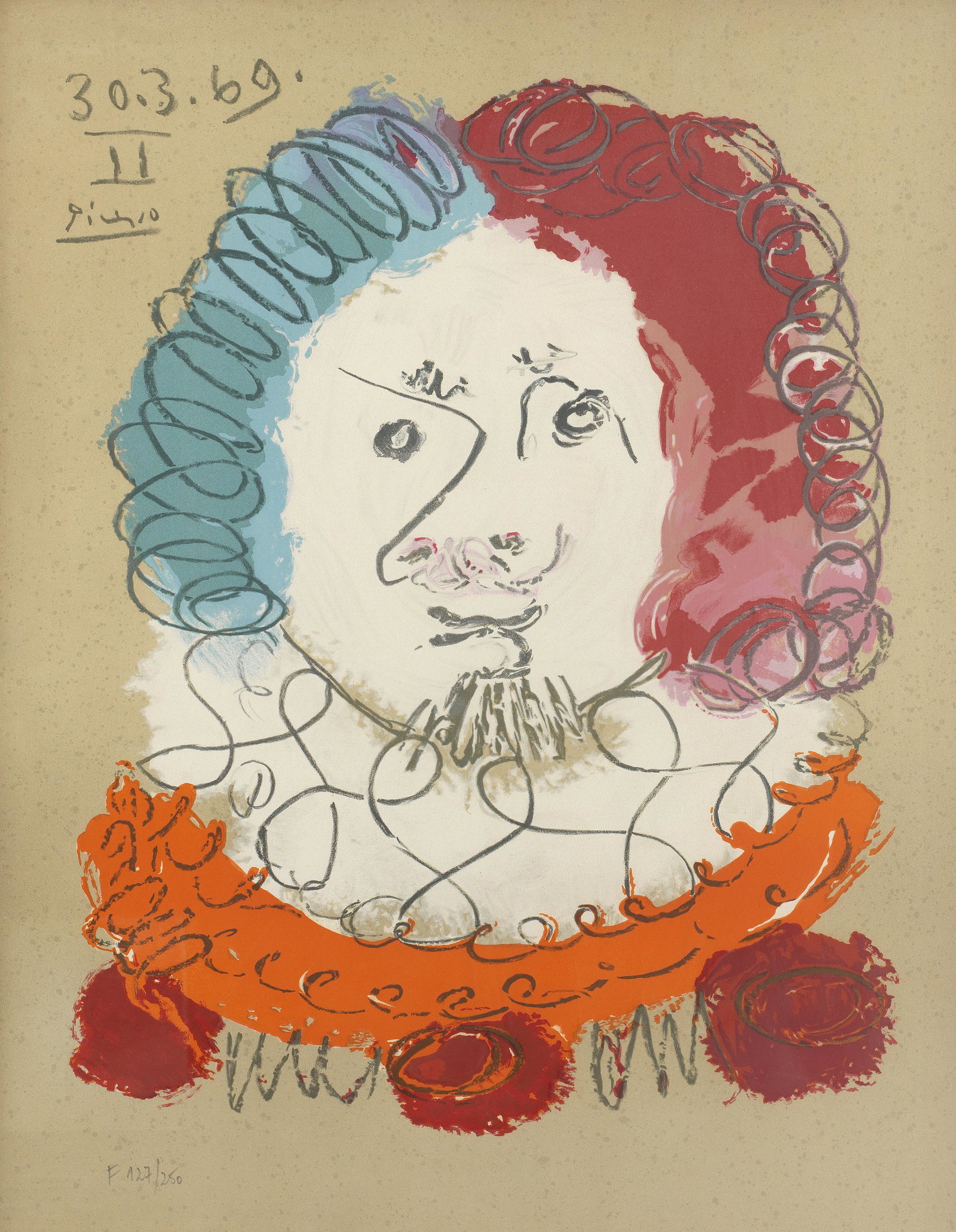 AFTER PABLO PICASSO (1881-1973) Untitled, from Les Portraits Imaginaires Lithograph in colours, ...: AFTER PABLO PICASSO (1881-1973) Untitled, from Les Portraits Imaginaires Lithograph in colours, 1969, on wove paper, numbered F127/250 in pencil (the total edition was 500), published by Editions Cerc