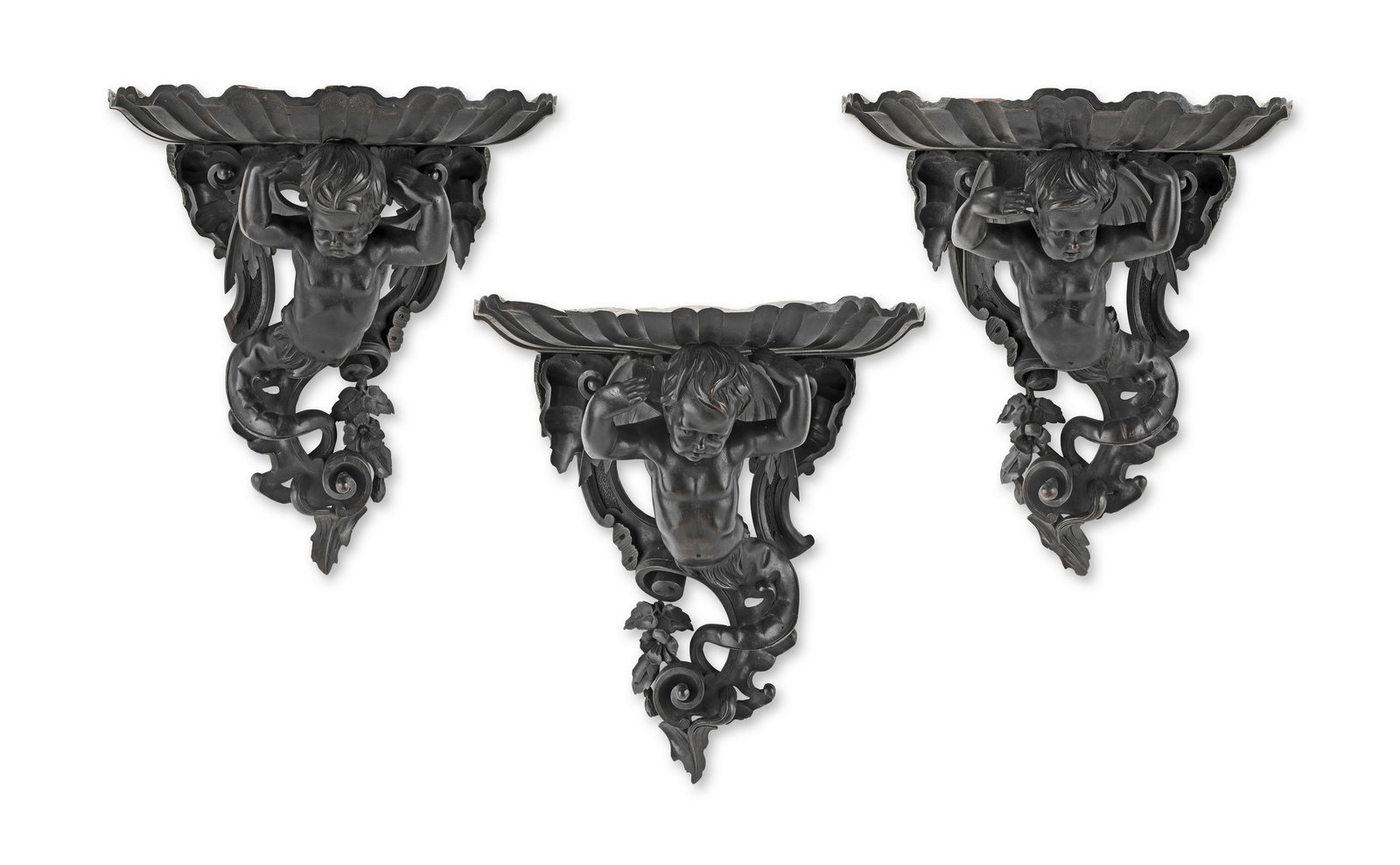 A set of three Italian carved and ebonised wall brackets (3) (1 of 1)
