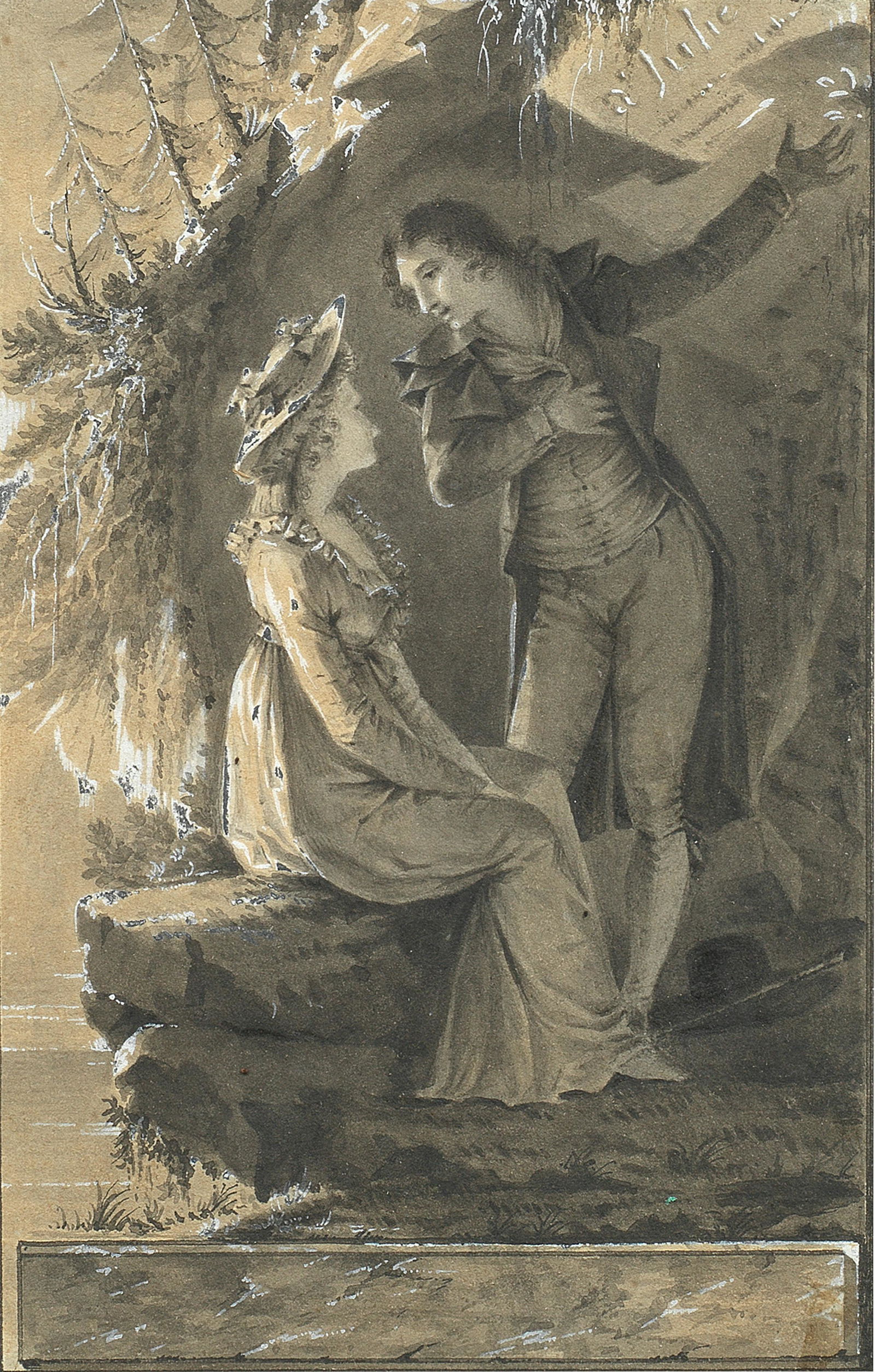 Pierre-Paul Prud'hon (Cluny 1758-1823 Paris) Le Serment or The Oath from Jean Jacque Rosseau's J...: Pierre-Paul Prud'hon (Cluny 1758-1823 Paris) Le Serment or The Oath from Jean Jacque Rosseau's Julie ou la Nouvelle Héloïse (Part 4, Letter XVII) inscribed 'a Julie' (upper right) brush and