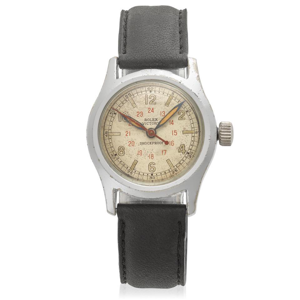 ROLEX. A CHROME MANUAL WIND WRISTWATCH VICTORY, c.1940 (1 of 1)