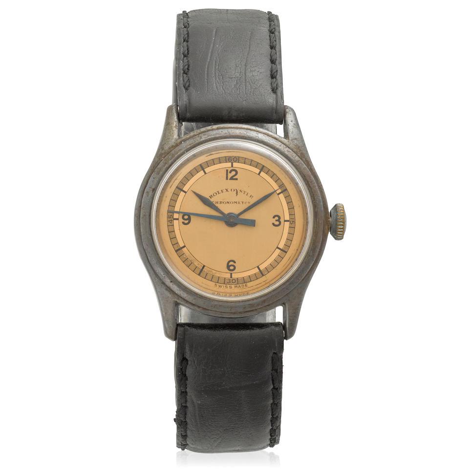 ROLEX. A STERLING SILVER MANUAL WIND WRISTWATCH Oyster Chronometer, c.1940s (1 of 1)
