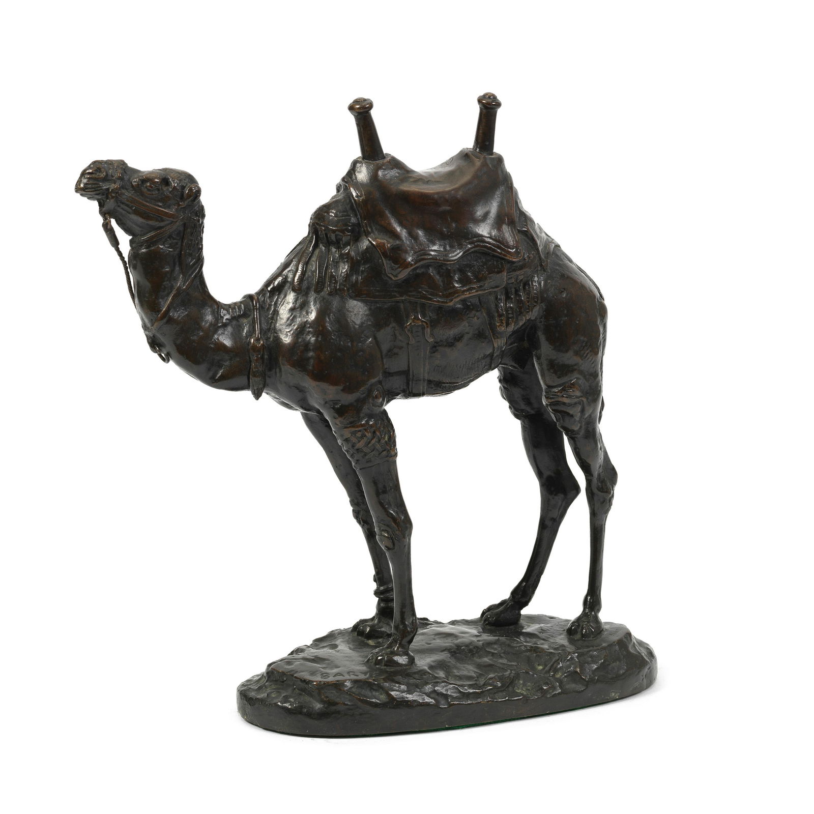 ANTOINE-LOUIS BARYE (FRENCH, 1796-1875): A patinated bronze model of Dromadaire harnaché d'... (1 of 1)