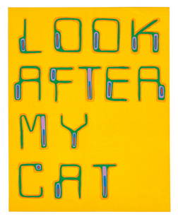 BOB AND ROBERTA SMITH (B. 1963) Look After My Cat 2001: BOB AND ROBERTA SMITH (B. 1963) Look After My Cat 2001 signed and dated 2001 acrylic and enamel on woodpanel 14 by 11 in. 35.6 by 28 cm. Footnotes: Provenance Kenneth L. Freed, Boston Acquired directl