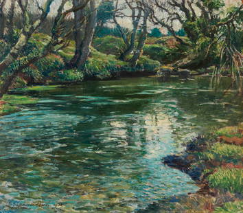 Samuel John Lamorna Birch, RA, RWS, RWA (British, 1869-1955) Flowing Stream: Samuel John Lamorna Birch, RA, RWS, RWA (British, 1869-1955)Flowing Stream signed and dated 'S.J.Lamorna Birch 1950' (lower left)oil on board35 x 40cm (13 3/4 x 15 3/4in).This lot is subject to the fo