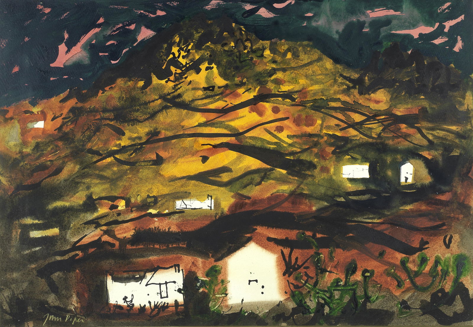 John Piper C.H. (British, 1903-1992) Garn Fechan I: John Piper C.H. (British, 1903-1992) Garn Fechan I signed 'John Piper' (lower left); titled 'Garn Fechan I' (on sheet verso) watercolour, gouache and ink on paper 37.5 x 55.5cm (14 3/4 x 21 7/8in).