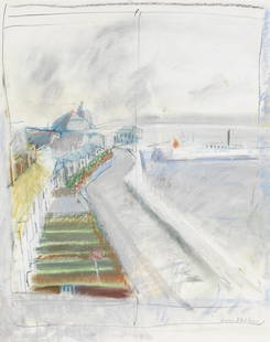Rose Hilton (British, 1931-2019) Harbour: Rose Hilton (British, 1931-2019) Harbour signed 'Rose Hilton' (lower right) chalk and pen and ink on paper 50.5 x 40.5cm (19 7/8 x 15 15/16in). Footnotes: Provenance With Messums,