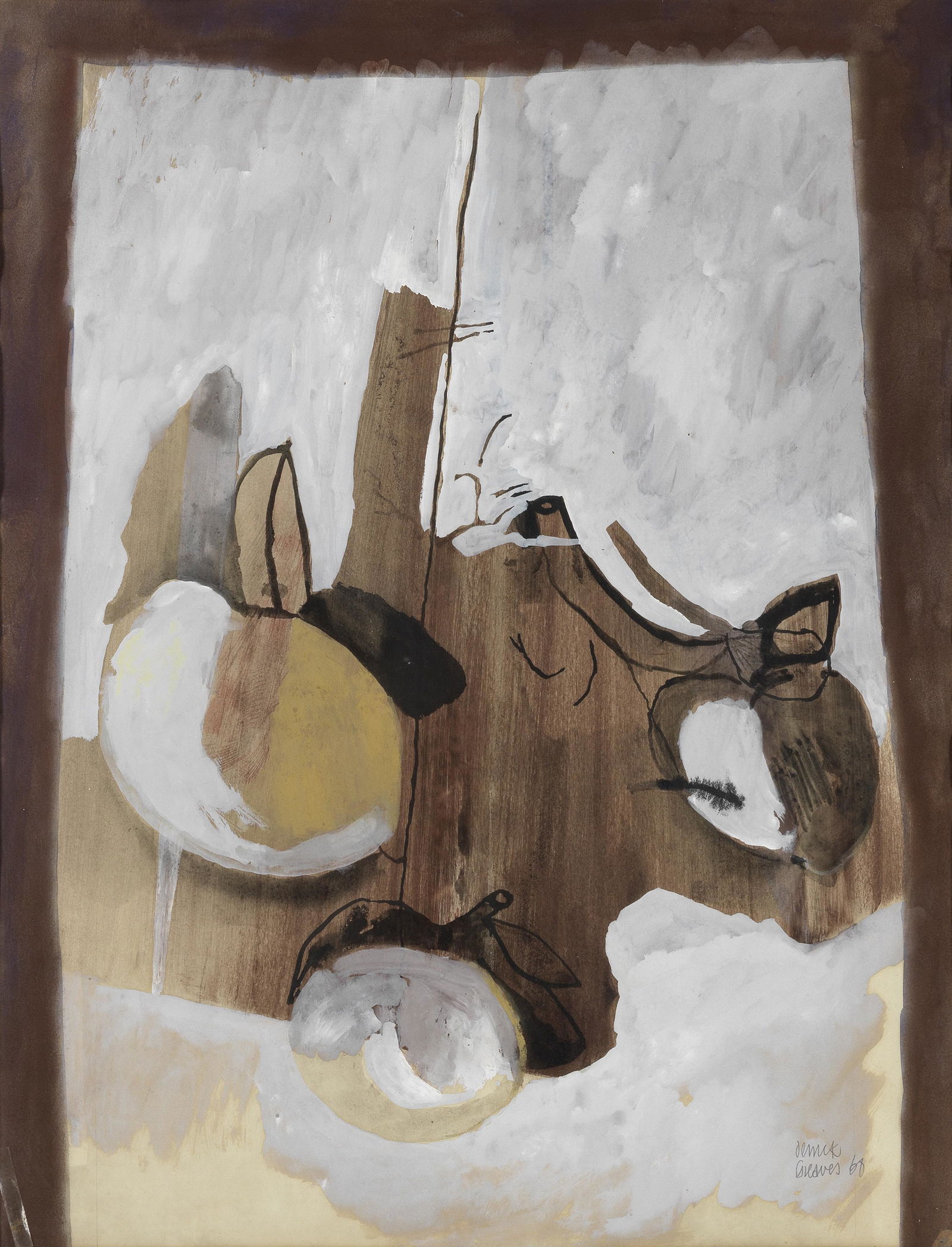 Derrick Greaves (British, 1927-2022) Apples: Derrick Greaves (British, 1927-2022) Apples signed and dated 'Derrick/Greaves 60' (lower right) watercolour and gouache on paper 64.5 x 50.5cm (25 3/8 x 19 7/8in). Footnotes: Provenance</