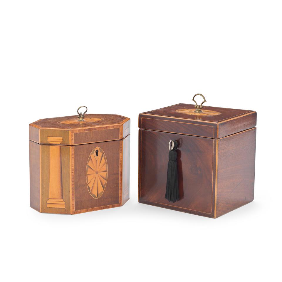 Two George III mahogany and marquetry tea caddies  (2) (1 of 1)