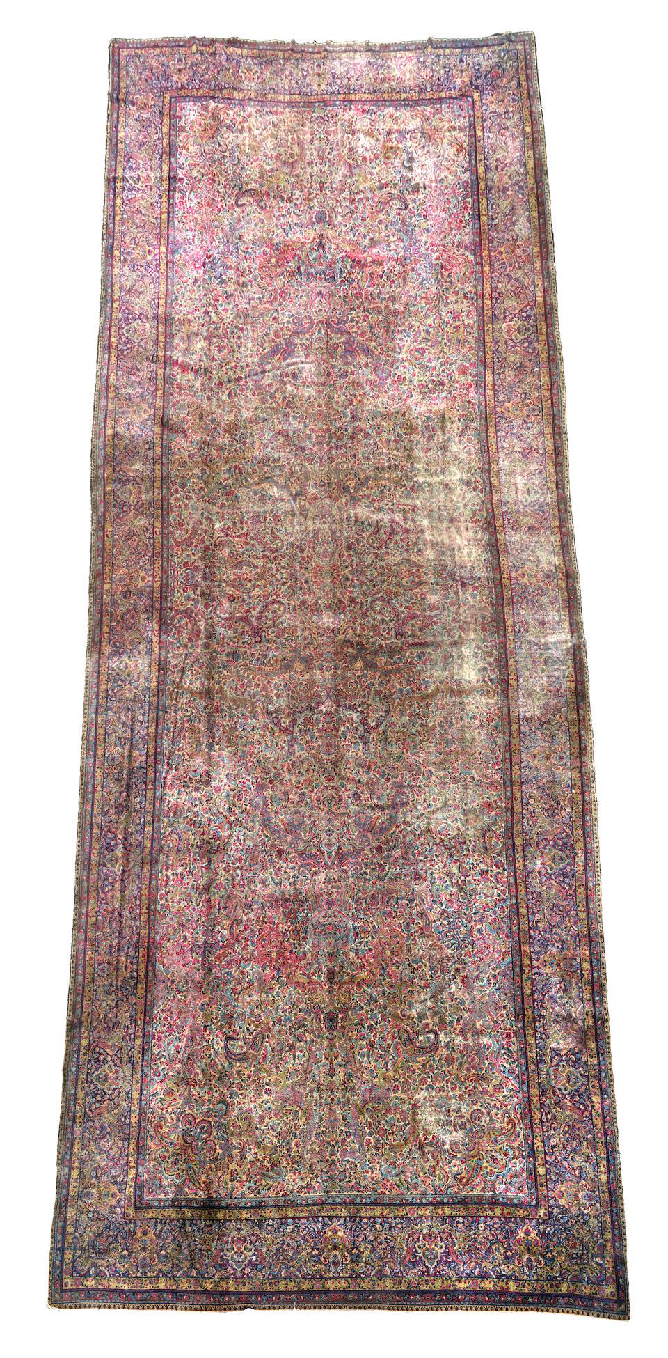Antique Kerman Ballroom Carpet Iran 14 ft. 3 in. x 35 ft. 9 in. (1 of 5)