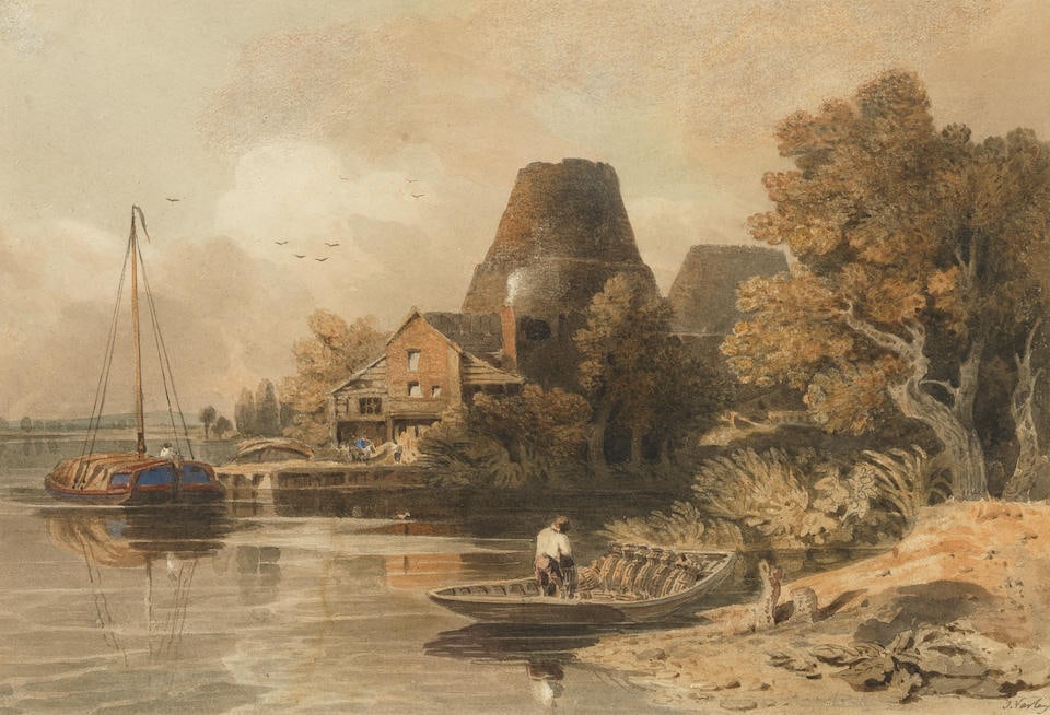 John Varley OWS (British, 1778-1842) Kilns on the Thames: John Varley OWS (British, 1778-1842) Kilns on the Thames signed 'J.Varley' (lower right) watercolour and pencil heightened with scratching out 21 x 32cm (8 1/4 x 12 5/8in). Footnotes: Provenance Anon.